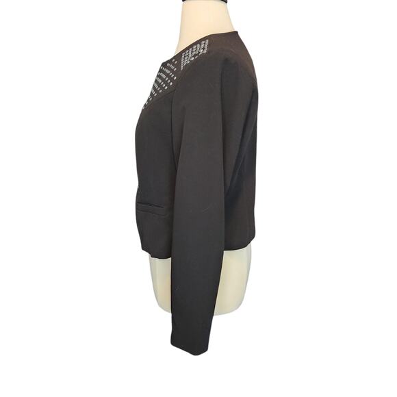 SALE Talbots Open Front Metal Embellished Studded Cropped Jacket Black SZ 1 - Picture 7 of 9